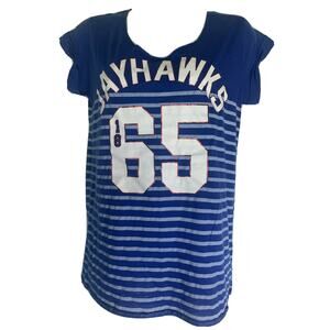 Victoria's Secret PINK Kansas Jayhawks Blue Short Sleeve Stripe Shirt Size S